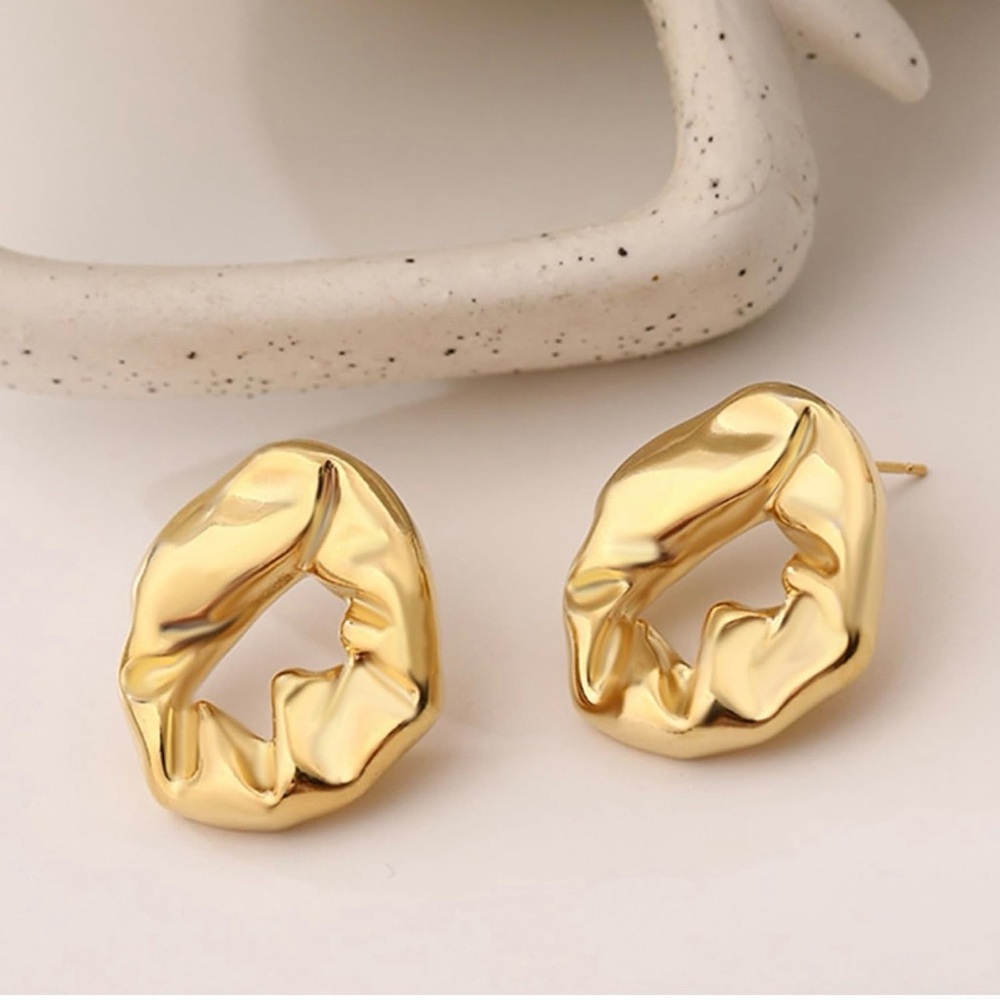 Gold Chunky Sculptural Statement Earrings | Modern Abstract Studs